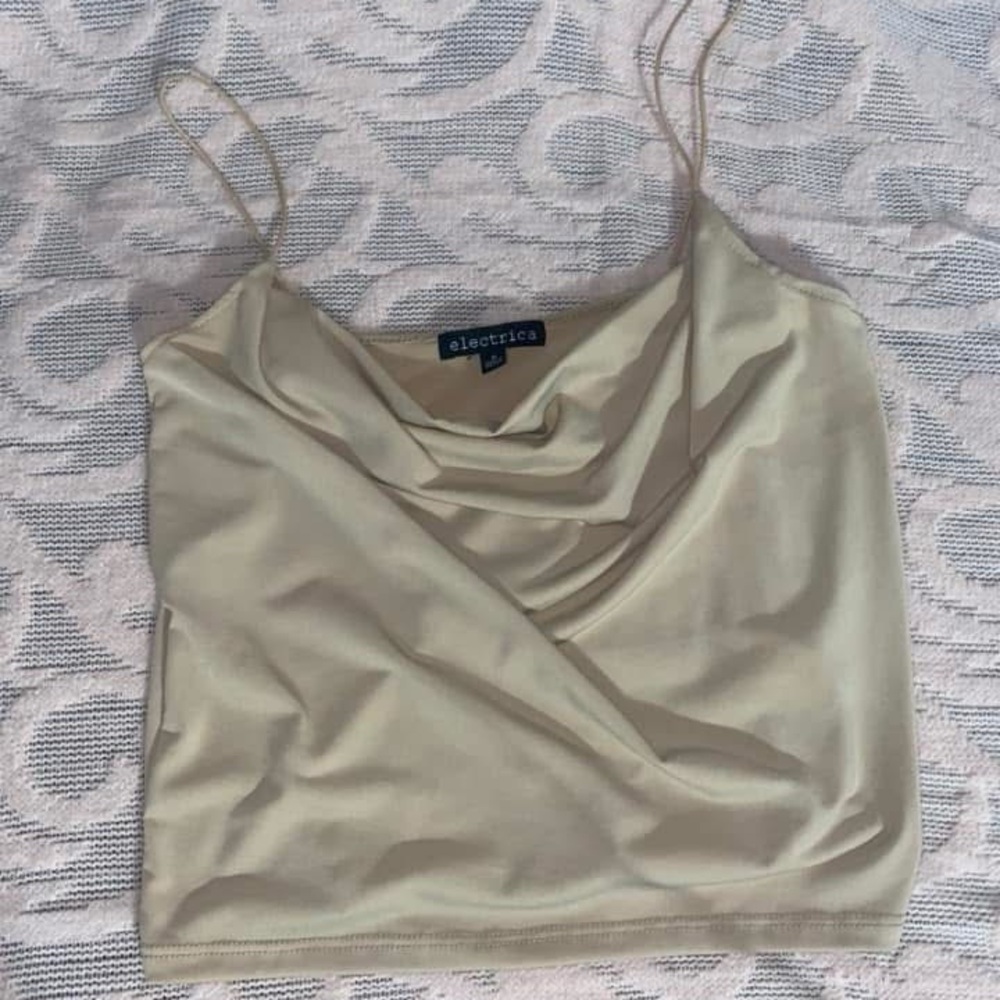 Electric Family Cream Camisole Asymmetrical Crop Top